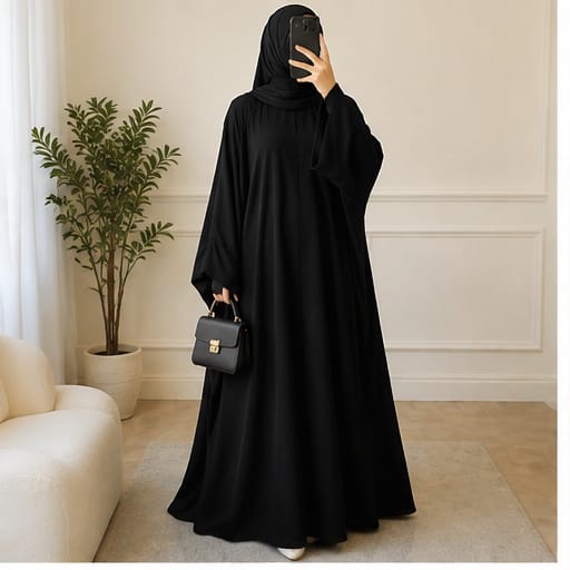 Black umbrella abaya for women with flowing modest design